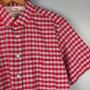 Rodd & Gunn Men's Large Red Blue Gingham Check Short Sleeve Button Down Shirt